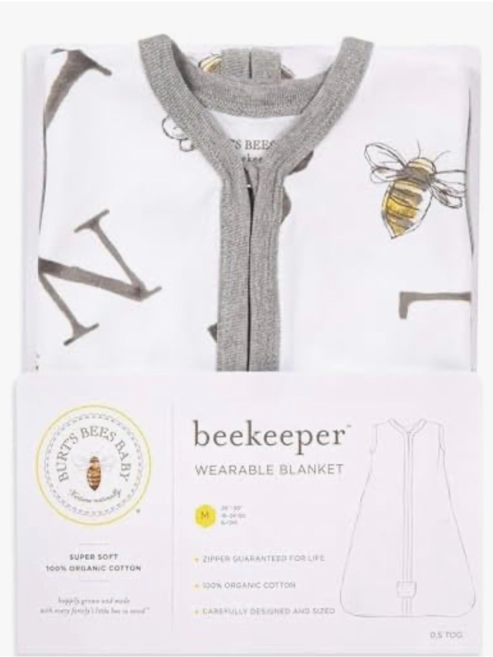 Burt's Bees Baby Unisex-Baby Beekeeper Wearable Blanket, 100% Organic Cotton